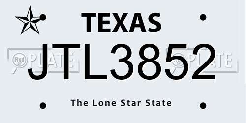 JTL3852 Texas License Plate