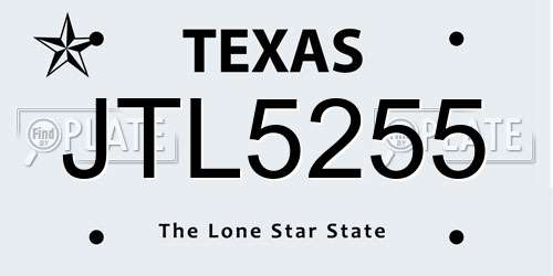 JTL5255 Texas License Plate