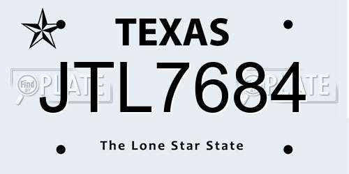 JTL7684 Texas License Plate