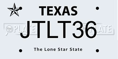 JTLT36 Texas License Plate