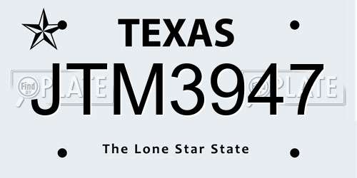 JTM3947 Texas License Plate