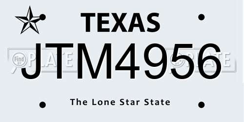 JTM4956 Texas License Plate