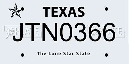 JTN0366 Texas License Plate