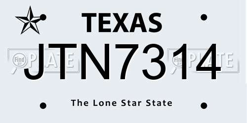 JTN7314 Texas License Plate
