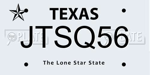 JTSQ56 Texas License Plate