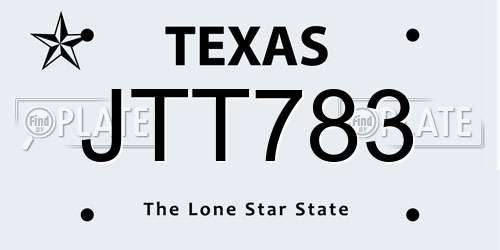 JTT783 Texas License Plate