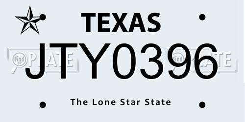 JTY0396 Texas License Plate