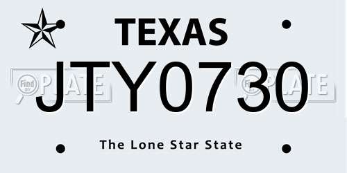 JTY0730 Texas License Plate