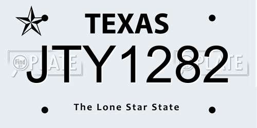 JTY1282 Texas License Plate
