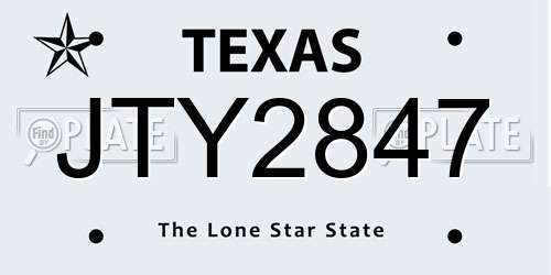 JTY2847 Texas License Plate