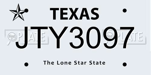 JTY3097 Texas License Plate