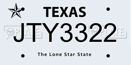 JTY3322 Texas License Plate