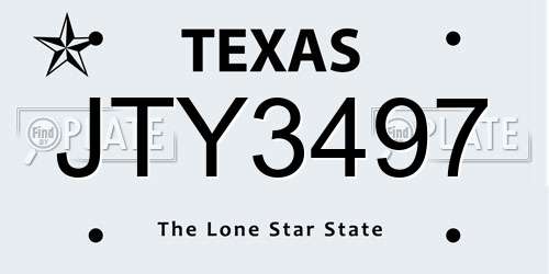JTY3497 Texas License Plate