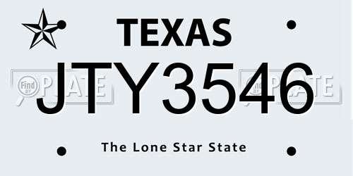 JTY3546 Texas License Plate