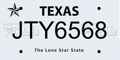 JTY6568 Texas License Plate
