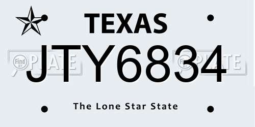 JTY6834 Texas License Plate