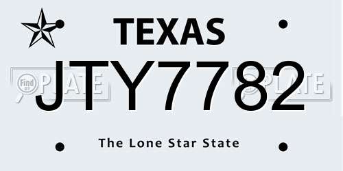 JTY7782 Texas License Plate