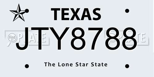 JTY8788 Texas License Plate