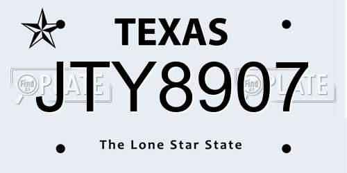 JTY8907 Texas License Plate