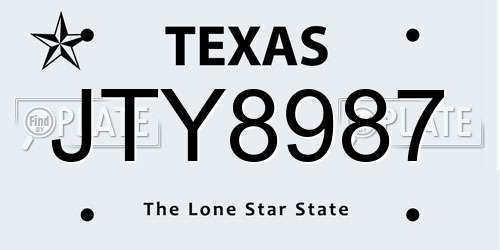 JTY8987 Texas License Plate
