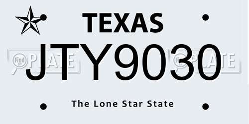 JTY9030 Texas License Plate