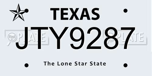 JTY9287 Texas License Plate