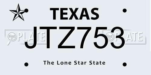 JTZ753 Texas License Plate
