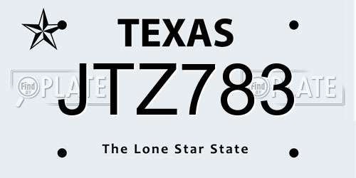 JTZ783 Texas License Plate