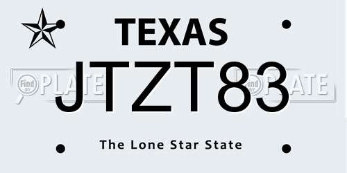 JTZT83 Texas License Plate