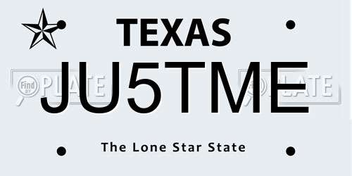 JU5TME Texas License Plate