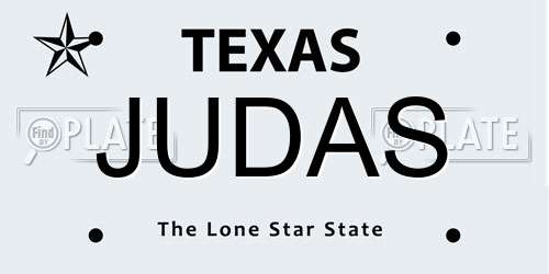 JUDAS Texas License Plate