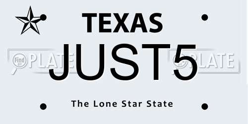 JUST5 Texas License Plate