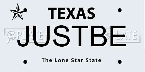 JUSTBE Texas License Plate