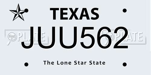 JUU562 Texas License Plate
