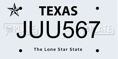 JUU567 Texas License Plate
