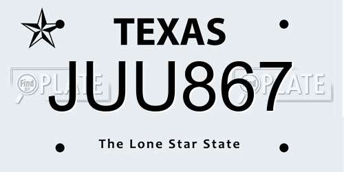 JUU867 Texas License Plate
