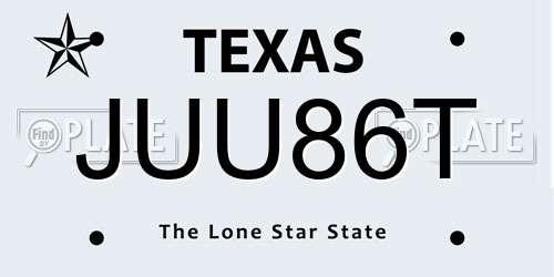 JUU86T Texas License Plate
