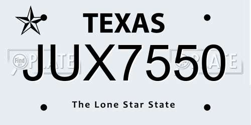 JUX7550 Texas License Plate