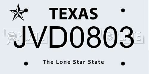 JVD0803 Texas License Plate