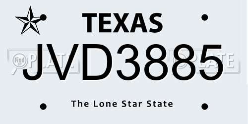 JVD3885 Texas License Plate