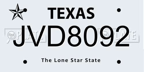 JVD8092 Texas License Plate