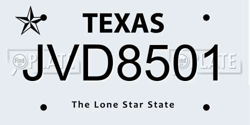 JVD8501 Texas License Plate