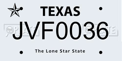 JVF0036 Texas License Plate