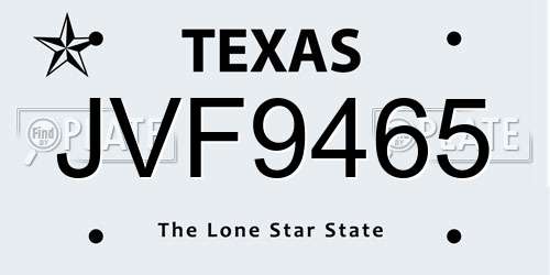 JVF9465 Texas License Plate