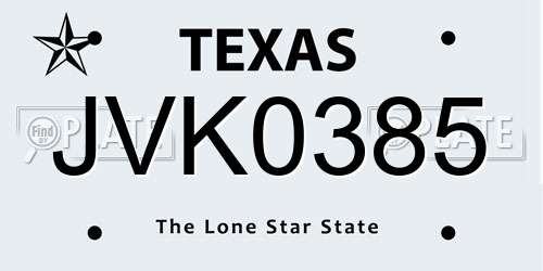 JVK0385 Texas License Plate