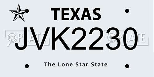 JVK2230 Texas License Plate