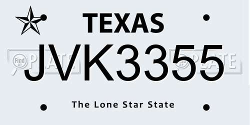JVK3355 Texas License Plate