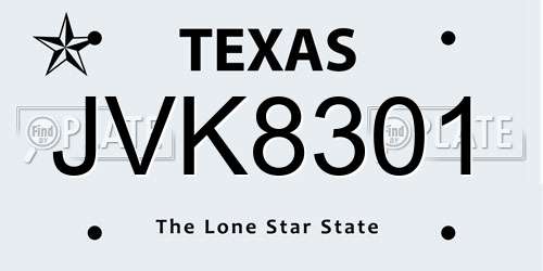 JVK8301 Texas License Plate