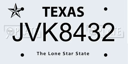 JVK8432 Texas License Plate