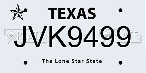 JVK9499 Texas License Plate